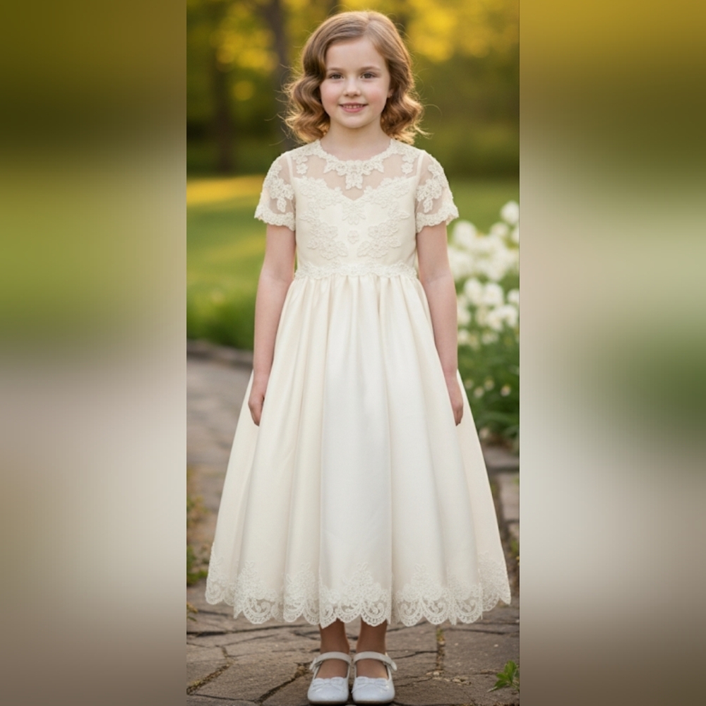 Cinderella White Lace & Pearl Embellished Formal Dress - Girls Size: 8